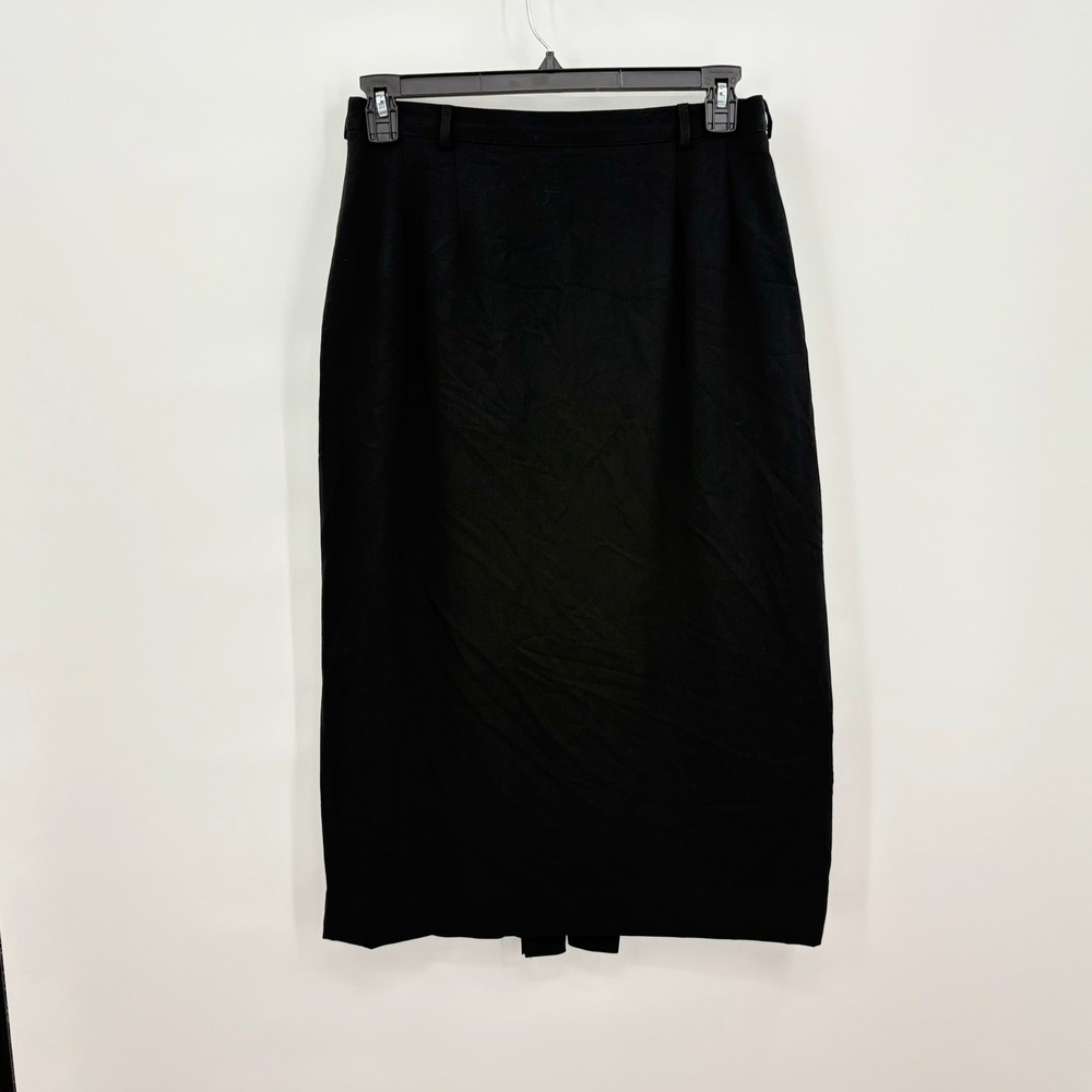 Austin Reed Black Worsted Wool Midi Pencil Skirt Lined Made in USA Size 14‎ VTG
